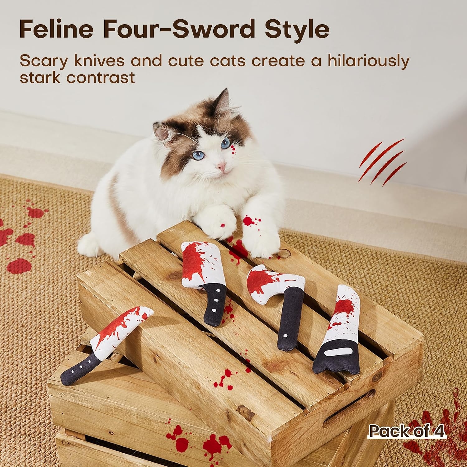 image:imagePotaroma 4Pcs Cat Toys Horror Halloween KnifeShaped Kitten Catnip Crinkly Sound Toys Indoor Exercise for All Cat Breeds 65 Inches65 Inches