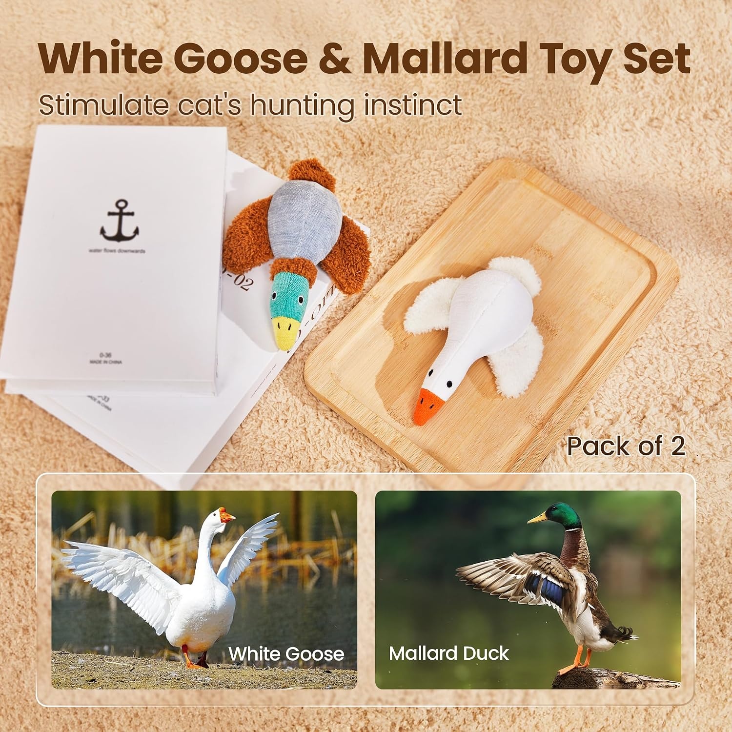 image:imagePotaroma Birds Cat Toys 2 Pack Catnip Toys Soft DurableWhite and Brown