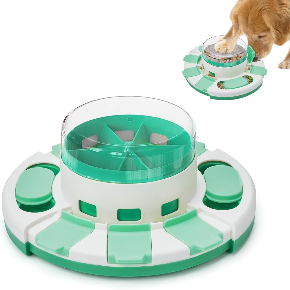 image:imagePotaroma Dog Puzzle Toy 2 Levels Slow Feeder Pup Food Treat Feeding Dispenser for IQ Training and Entertainment for All Breeds 42 Inch HeightGreen White